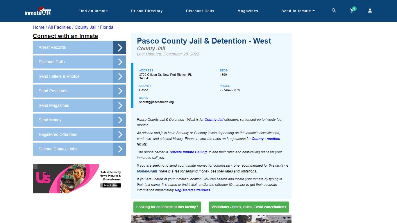 Pasco County Jail & Detention - West - Inmate Locator - New Port Richey, FL