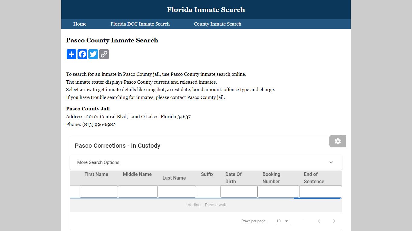 Pasco County Inmate Search